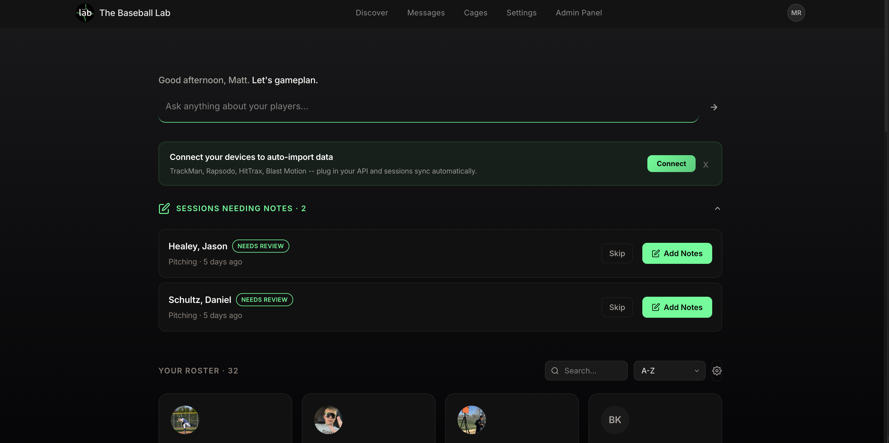 Coach dashboard view
